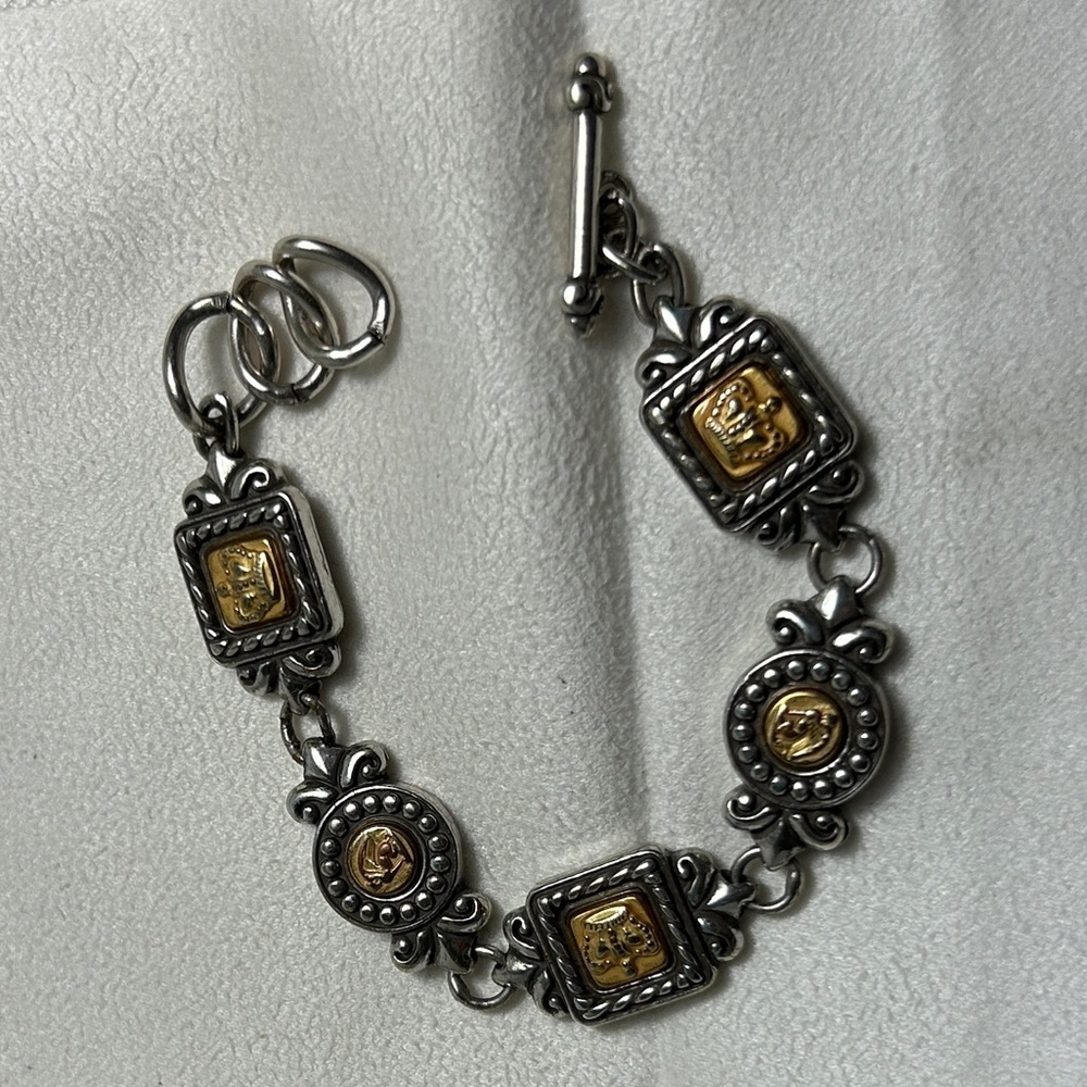 Brighton Victorian Crown Bracelet Two-tone Silver Plated Retired Toggle 7.5” - Picture 2 of 10